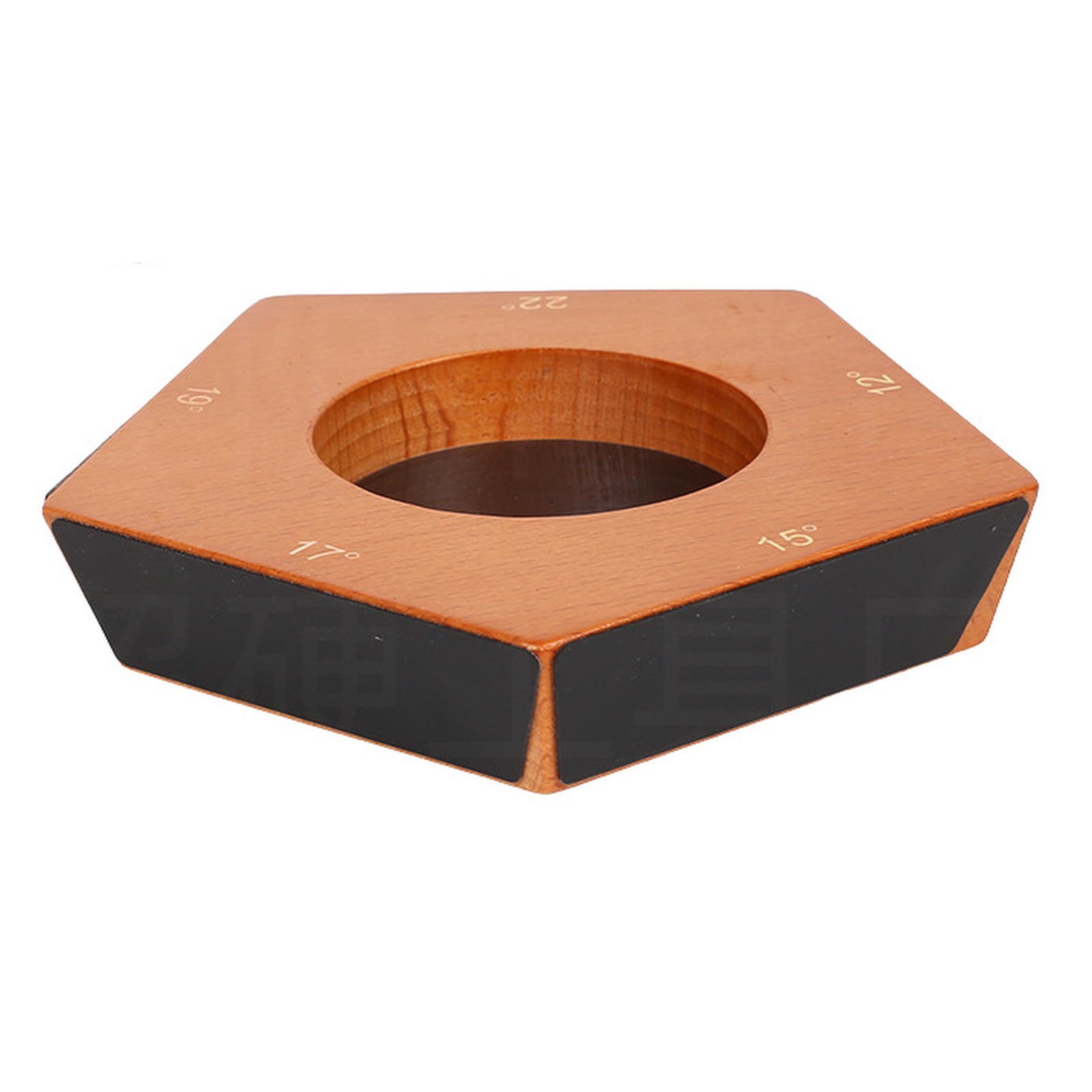 Pentagonal five-angle wood guide marked 12, 15, 17, 19, and 22 degrees